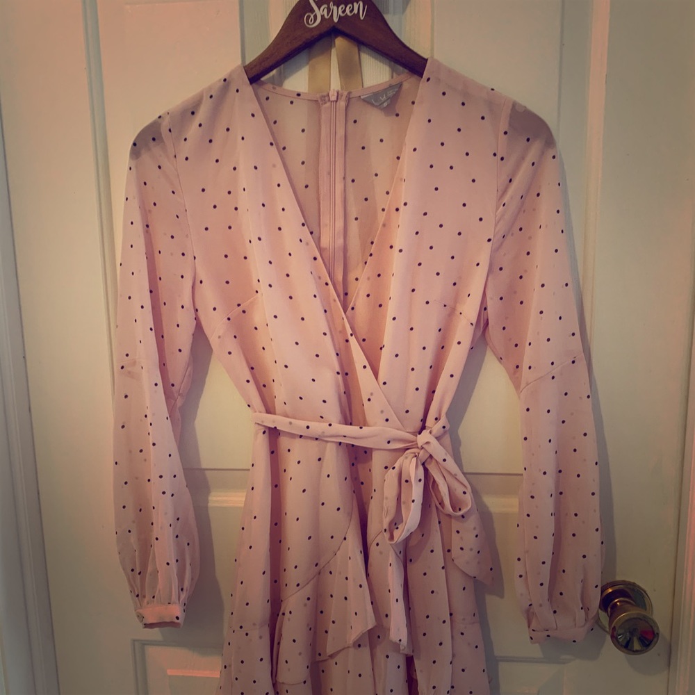 Pink polka dot long sleeve dress